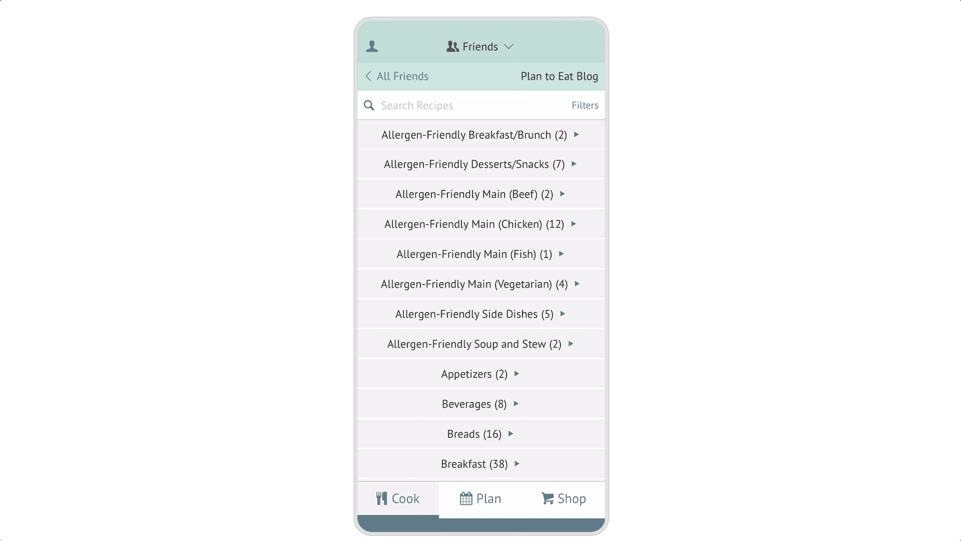 animated gif of the Plan to Eat friends feature on a mobile phone