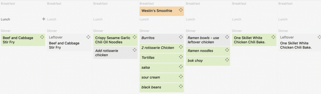 Roni's week of budget meal planning